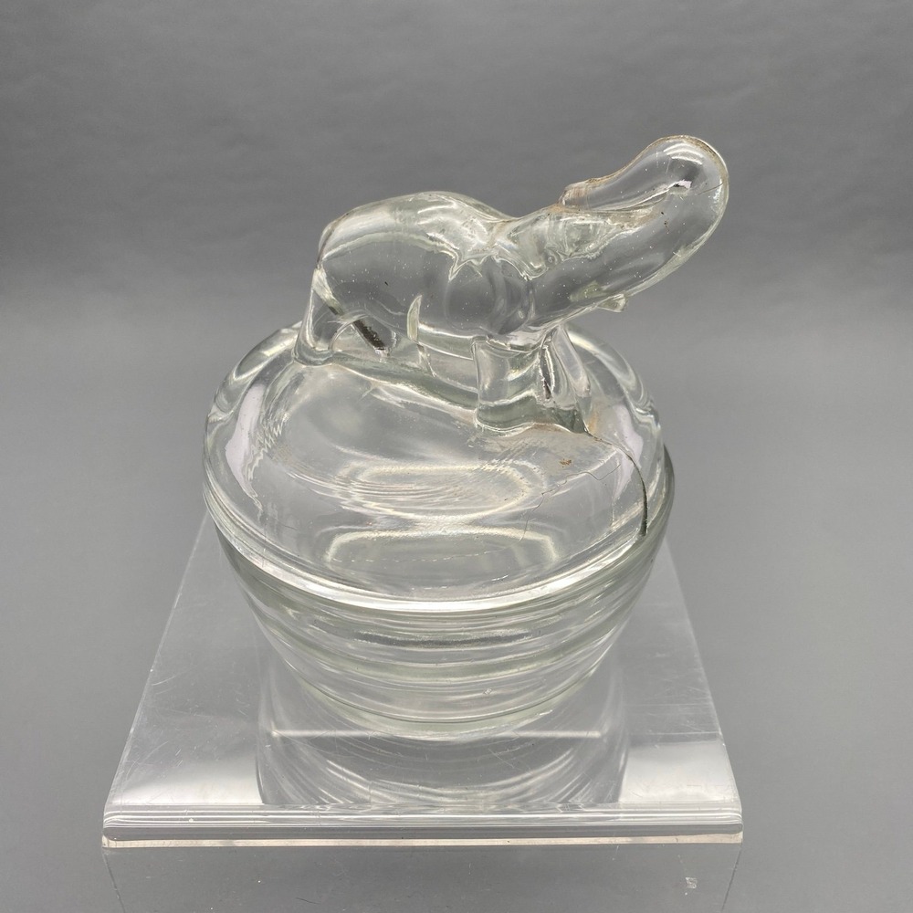 Vintage Jeannette Glass Clear Elephant Powder Jar
